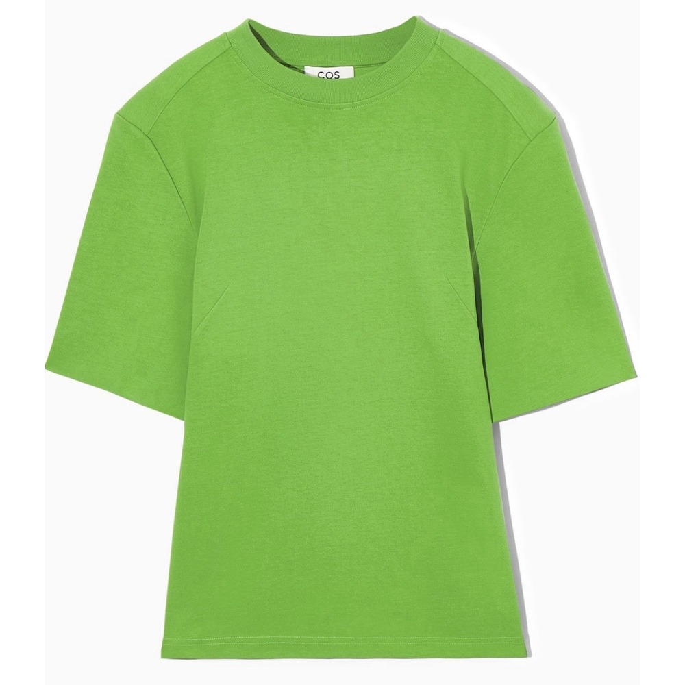 COS Power Shoulder SLIM WAISTED T-SHIRT Bright Green  Fitted  NWOT Classy Size S
